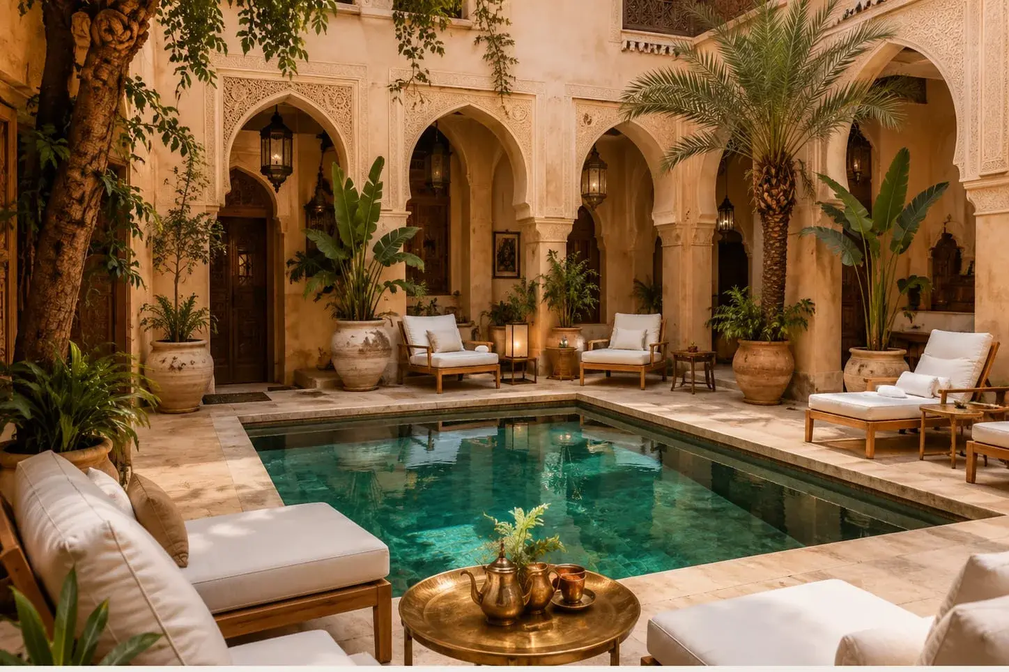 Élégant patio de riad avec piscine