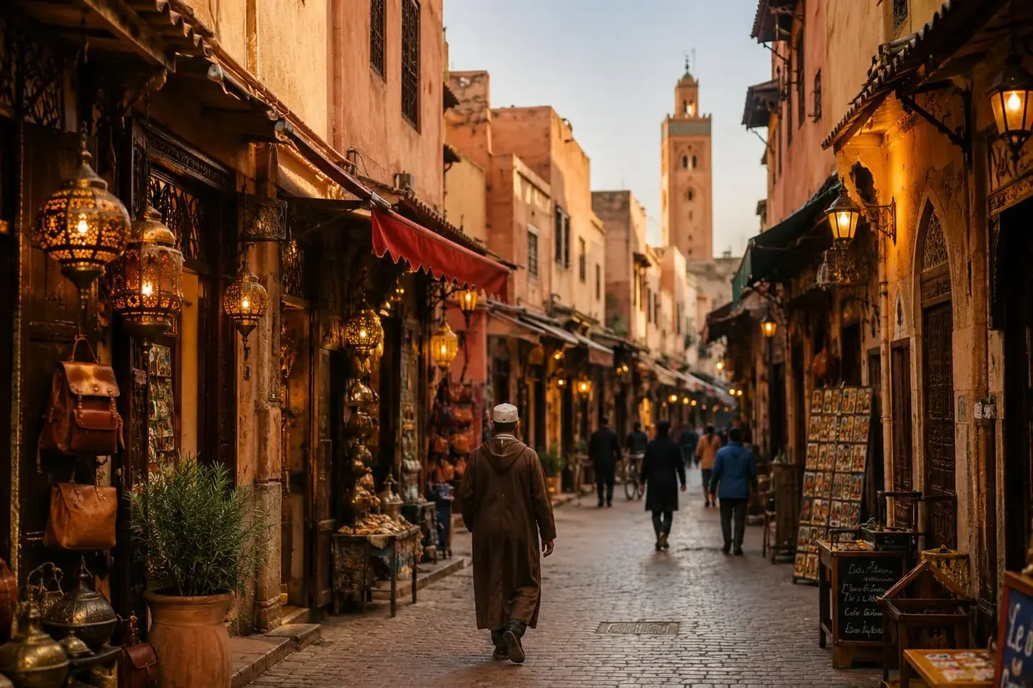 Animada calle de la medina de Marrakech