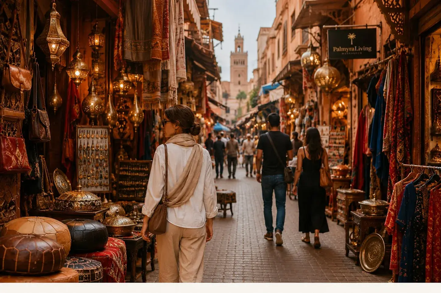 Personas paseando por un zoco de Marrakech