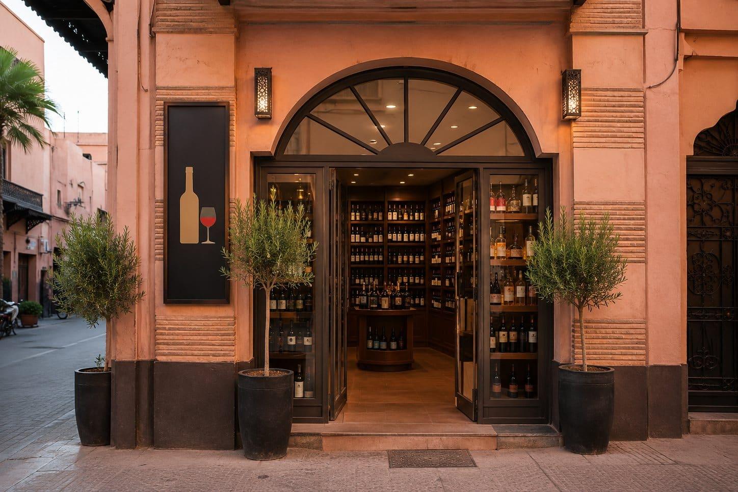 Fachada de una tienda de vinos y licores en Marrakech