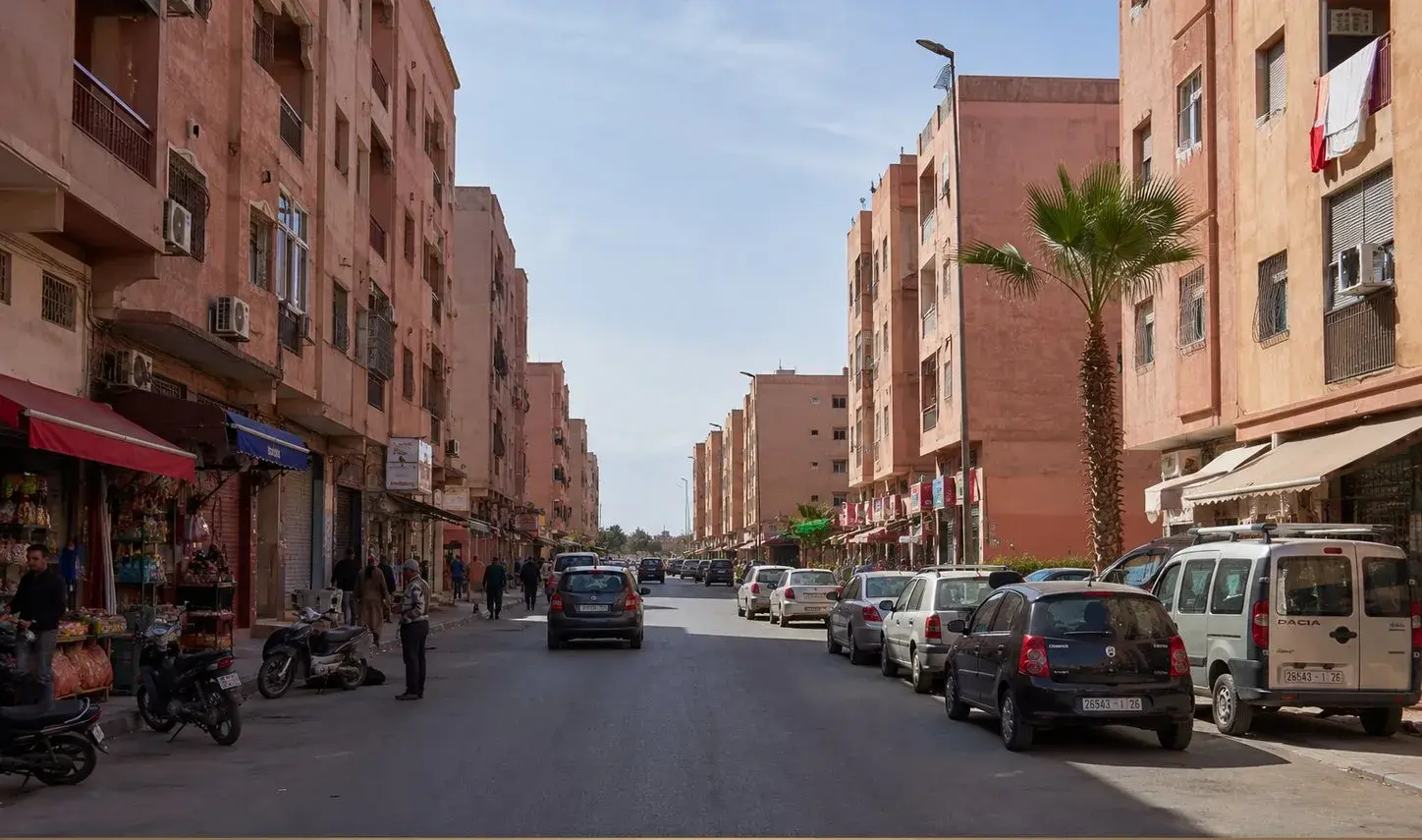 Rue résidentielle locale animée à Daoudiate, Marrakech